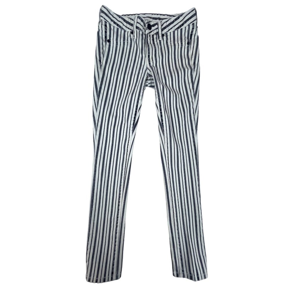 Tory Burch Women's White Blue Striped Marleen Stretchable Jeans Sz 26
